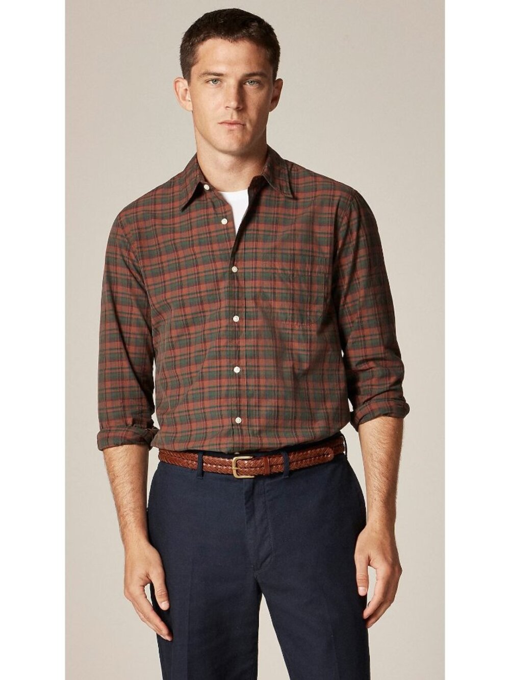 J.Crew Men's Slim Secret Wash Cotton Shirt in Victor Brown Green - Sz M - New
